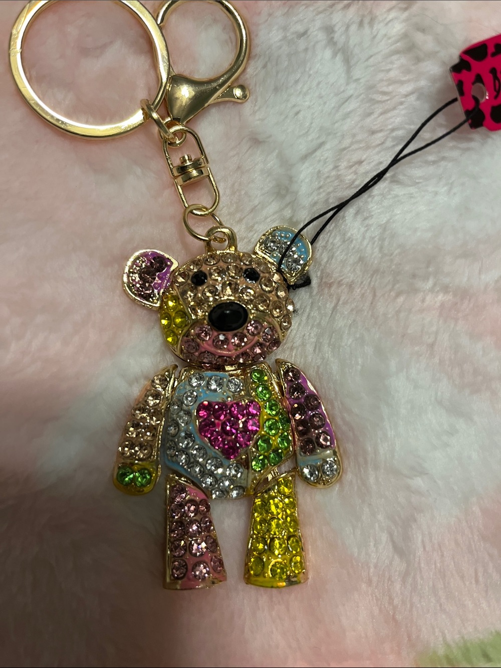 New Betsey Johnson Multicolor Crystal Teddy Bear Keychain